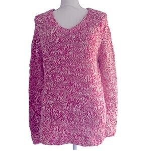 Aeropostale Hot Pink Cream Speckled Wool Chunky Knit V-Neck Sweater Large NWT